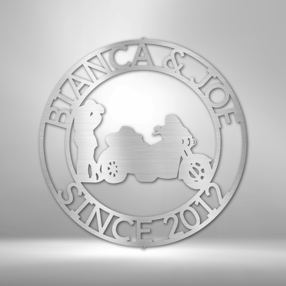 Trike Motorcycle Couple Personalized Steel Sign - Throttle Society